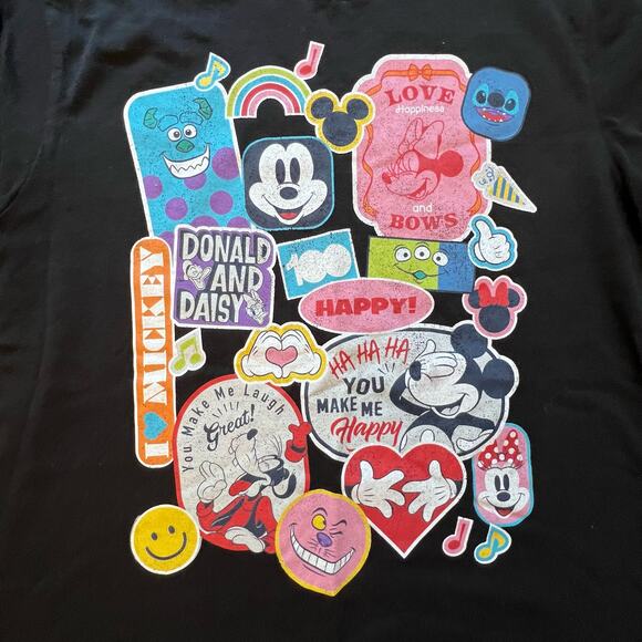 Disney 100 Years Black Retro Icons Short Sleeve T-Shirt Size Medium Mickey - Picture 4 of 7